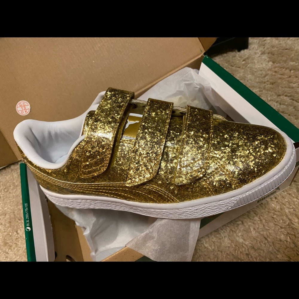 Women’s Gold Glitter Puma Sneakers